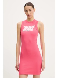 φόρεμα tommy jeans χρώμα: ροζ, dw0dw21351 95% βαμβάκι, 5% ελαστάν
