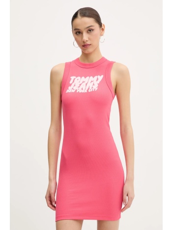 φόρεμα tommy jeans χρώμα ροζ, dw0dw21351 95% βαμβάκι, 5%