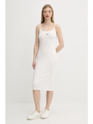 φόρεμα tommy jeans χρώμα: μπεζ, dw0dw20330 96% βαμβάκι, 4% ελαστάν