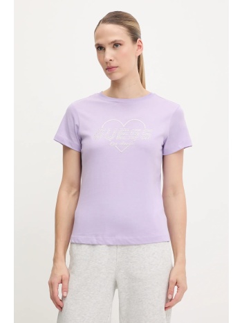 βαμβακερό μπλουζάκι guess narciso χρώμα μοβ, v5gi10 k9rm1