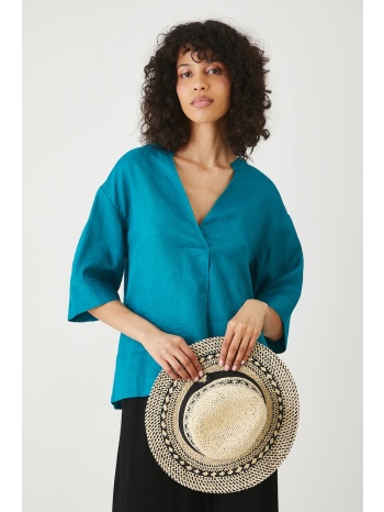 λευκή μπλούζα medicine χρώμα πράσινο 100% λινό πλύση σε