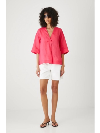 λευκή μπλούζα medicine χρώμα πορτοκαλί 100% λινό πλύση σε