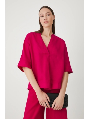 λευκή μπλούζα medicine χρώμα ροζ 100% λινό πλύση σε