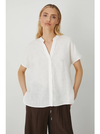 λευκή μπλούζα medicine χρώμα άσπρο 100% λινό πλύση σε