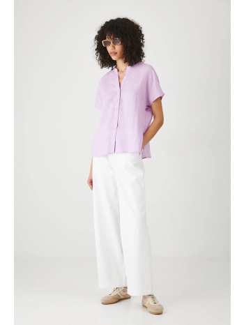 λευκή μπλούζα medicine χρώμα μοβ 100% λινό πλύση σε