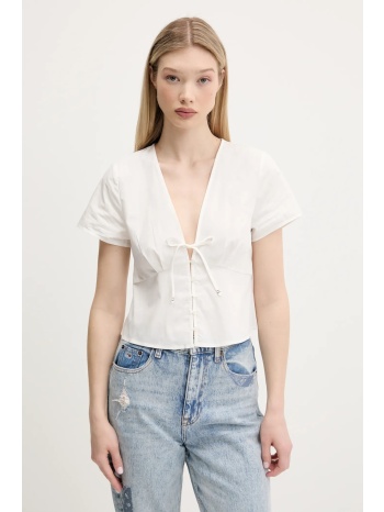 βαμβακερό πουκάμισο tommy jeans χρώμα άσπρο, dw0dw21352