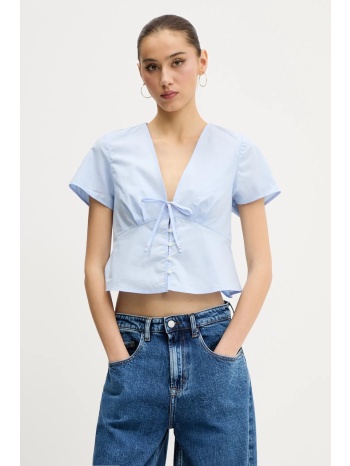 βαμβακερό πουκάμισο tommy jeans χρώμα μπλε, dw0dw21352