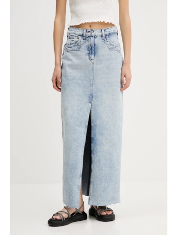 φούστα tommy jeans χρώμα μπλε, dw0dw21419 99% βαμβάκι, 1%