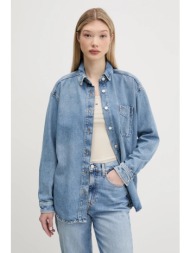 τζιν πουκάμισο tommy jeans χρώμα: μπλε, dw0dw20365 54% βαμβάκι, 46% lyocell