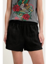 σορτς από λινό superdry χρώμα: μαύρο, w7110450a-02a 100% λινό