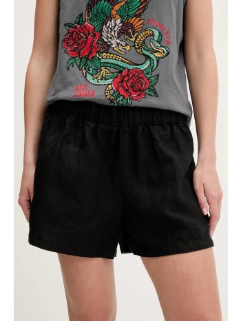 σορτς από λινό superdry χρώμα μαύρο, w7110450a-02a 100%