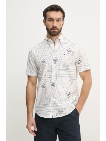 βαμβακερό πουκάμισο tommy hilfiger ανδρικό, χρώμα άσπρο