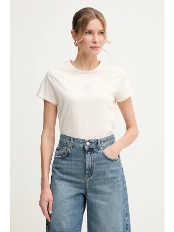 βαμβακερό μπλουζάκι boss γυναικείο, χρώμα μπεζ, 50537598