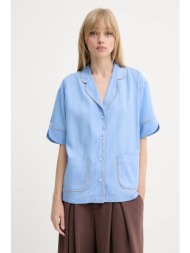 πουκάμισο με μείγμα από λινό munthe ushi χρώμα: μπλε, 255101525523 85% lyocell, 15% λινό