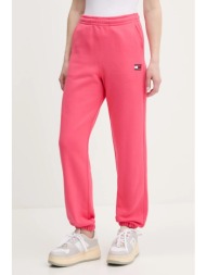 παιδικό βαμβακερό παντελόνι tommy jeans χρώμα: ροζ, dw0dw20679 100% βαμβάκι