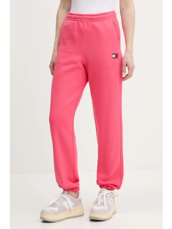 παιδικό βαμβακερό παντελόνι tommy jeans χρώμα ροζ