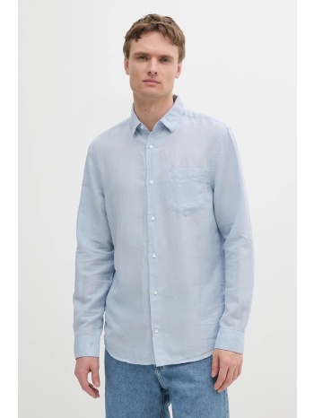 πουκάμισο από λινό calvin klein ανδρικό, χρώμα μπλε