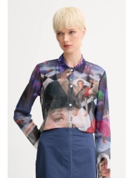 πουκάμισο sunnei χρώμα: μπλε, rtwxtop010 75% πολυεστέρας, 25% ελαστάν