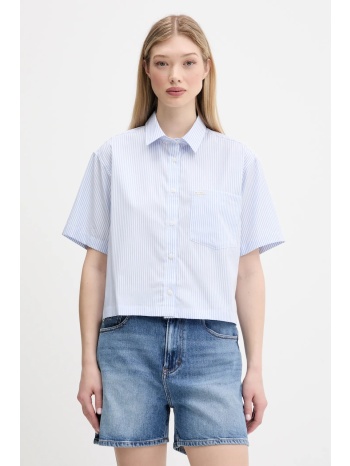 βαμβακερό πουκάμισο guess jeans χρώμα μπλε, w5gh98 wh7q1