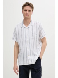 πουκάμισο barbour garnock stripe s/s regular fit shirt χρώμα: άσπρο, msh5608 55% λινό, 45% βαμβάκι