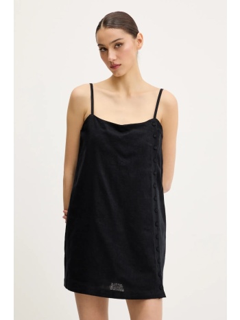λινό φόρεμα abercrombie & fitch χρώμα μαύρο, ki159-5572