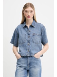 τζιν πουκάμισο guess jeans χρώμα: μπλε, w5gh0f d5m81 100% βαμβάκι