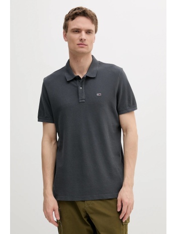 βαμβακερό μπλουζάκι πόλο tommy jeans χρώμα γκρι