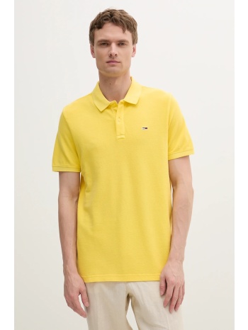 βαμβακερό μπλουζάκι πόλο tommy jeans χρώμα κίτρινο