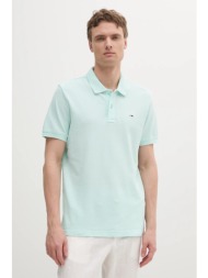 βαμβακερό μπλουζάκι πόλο tommy jeans χρώμα: τιρκουάζ, dm0dm20226 100% βαμβάκι