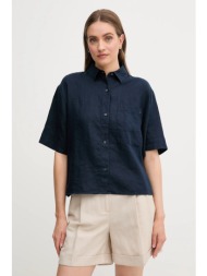 πουκάμισο από λινό tommy hilfiger χρώμα: ναυτικό μπλε, ww0ww44720 100% λινό