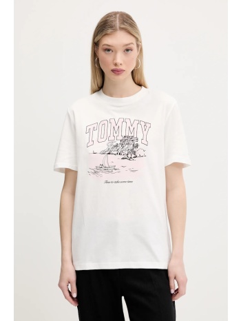 βαμβακερό μπλουζάκι tommy jeans χρώμα μπεζ, dw0dw21343
