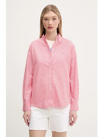 βαμβακερό πουκάμισο tommy jeans χρώμα ροζ, dw0dw20290 100%