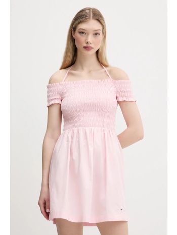 βαμβακερό φόρεμα tommy jeans χρώμα ροζ, dw0dw20343 κύριο