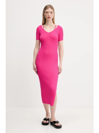 φόρεμα hugo χρώμα ροζ, 50538239 76% βισκόζη, 24% πολυαμίδιο