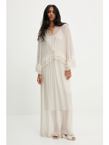 φόρεμα με μετάξι answear lab χρώμα μπεζ κύριο υλικό 70%