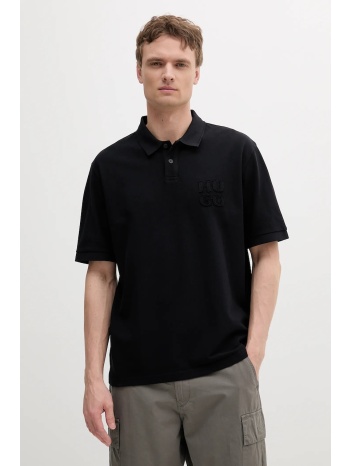 βαμβακερό μπλουζάκι πόλο hugo ανδρικό, χρώμα μαύρο