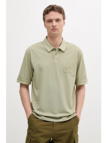 βαμβακερό μπλουζάκι πόλο hugo ανδρικό, χρώμα πράσινο