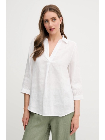 λευκή μπλούζα oui γυναικεία, χρώμα άσπρο, 92941 100% λινό