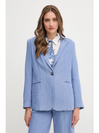 λινό πανωφόρι oui χρώμα μπλε, 92927 κύριο υλικό 100%