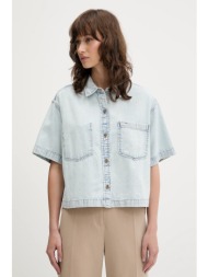 τζιν πουκάμισο guess jeans χρώμα: μπλε, w5gh0f d5m83 100% βαμβάκι