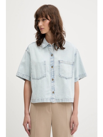 τζιν πουκάμισο guess jeans χρώμα μπλε, w5gh0f d5m83 100%