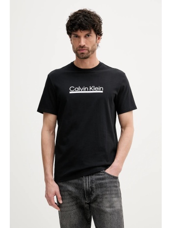 βαμβακερό μπλουζάκι calvin klein ανδρικό, χρώμα μαύρο