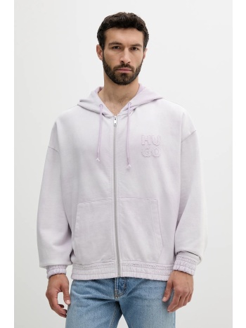 βαμβακερή μπλούζα hugo χρώμα μοβ, με κουκούλα, 50535312