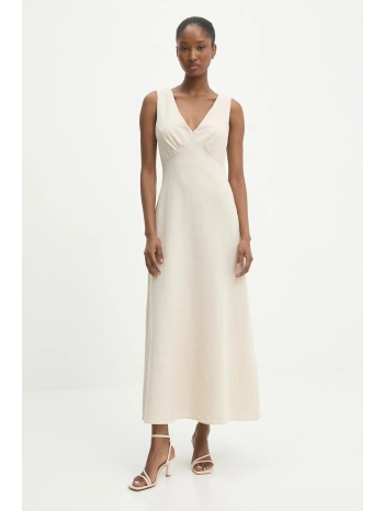 φόρεμα από λινό μείγμα answear lab χρώμα μπεζ 70% βισκόζη