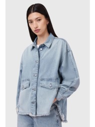 σακάκι με λινό μείγμα allsaints hettie χρώμα: μπλε, w111pc 50% lyocell, 27% λινό, 23% βαμβάκι