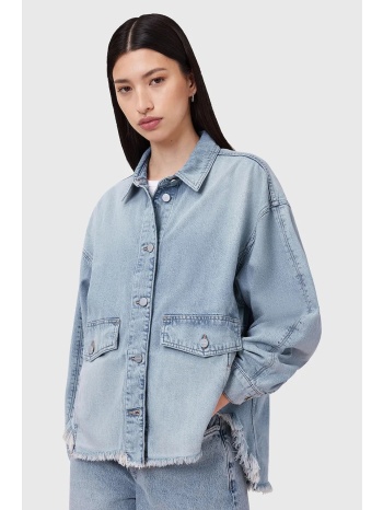 σακάκι με λινό μείγμα allsaints hettie χρώμα μπλε, w111pc