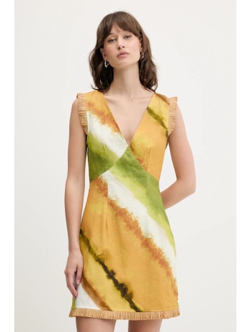 λινό φόρεμα never fully dressed χρώμα κίτρινο, nfddr1962