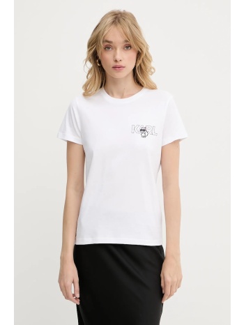 βαμβακερό μπλουζάκι karl lagerfeld χρώμα άσπρο, a3w17085