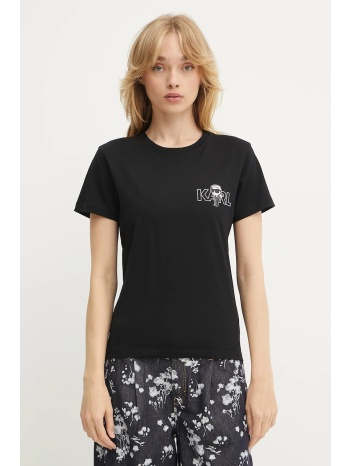 βαμβακερό μπλουζάκι karl lagerfeld χρώμα μαύρο, a3w17085