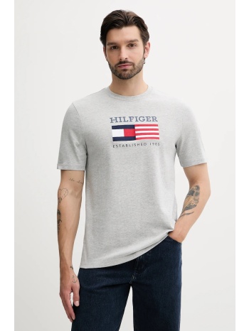 βαμβακερό μπλουζάκι tommy hilfiger ανδρικό, χρώμα γκρι